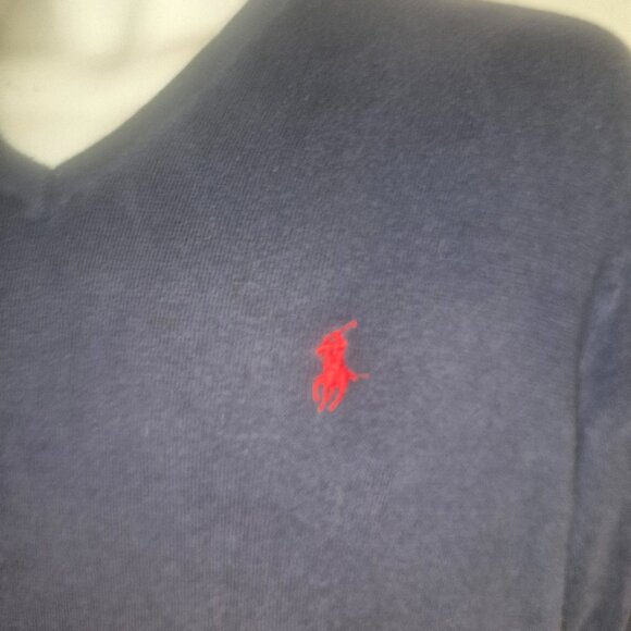 Polo by Ralph Lauren V-Neck sweater, 100% Pima Cotton, Dark Blue in size Medium - Picture 11 of 13